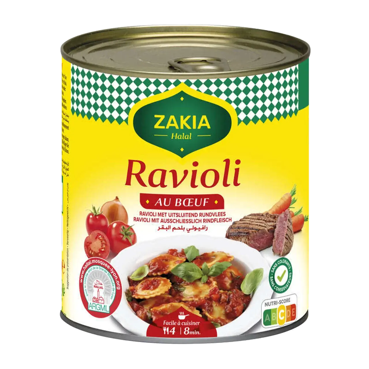 Boîte de ravioli au bœuf certifié halal Zakia® 800g